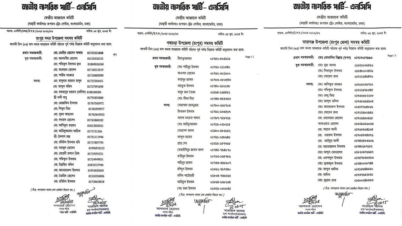 Coordination committees of the National Citizens Party in 3 upazilas of Rangpur