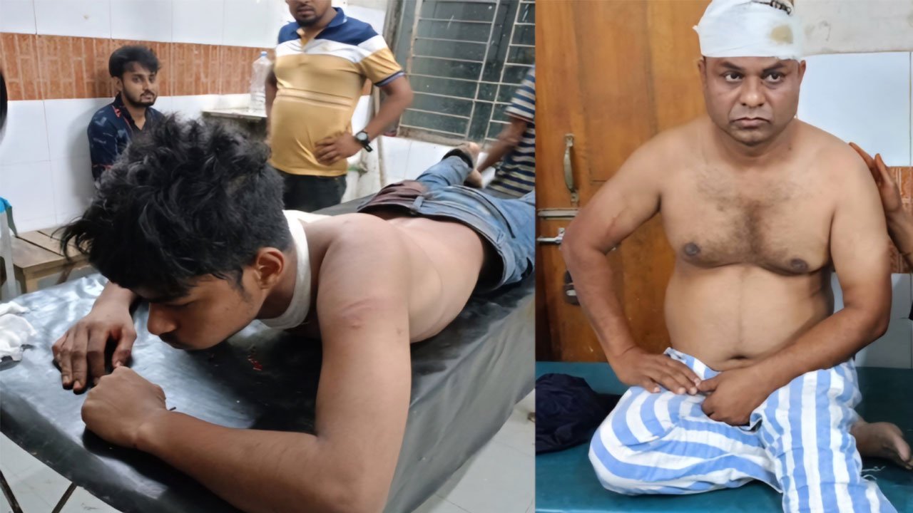 Injured Liton Mondal (45) and his son Riyad