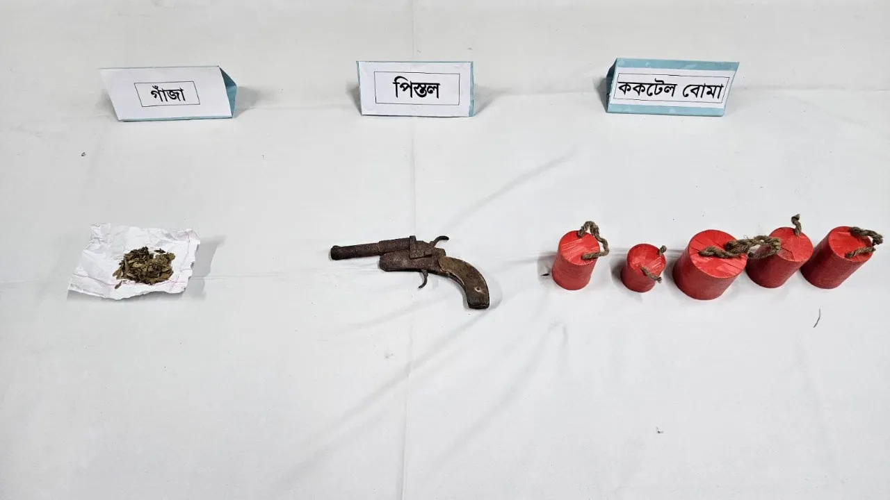গাংনীতে অভিযানে পিস্তল, ককটেল বোমা ও গাঁজা উদ্ধার