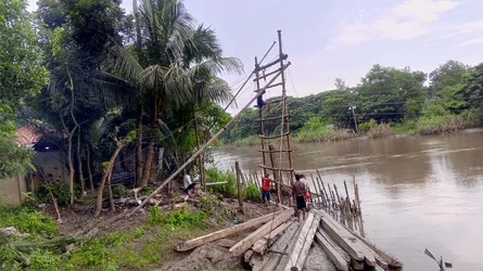 নদী ভাঙন থেকে বসতভিটা রক্ষায় নিজ উদ্যোগে বাঁধ নির্মাণ