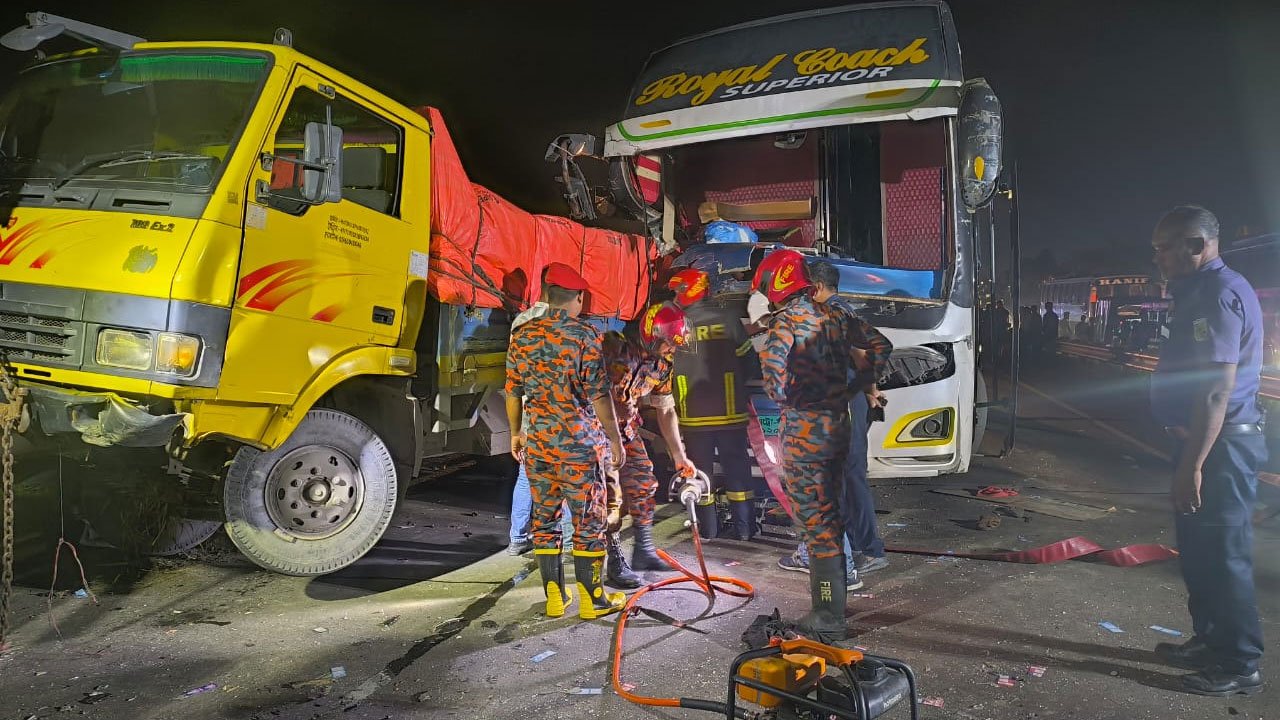 Buses and trucks involved in accidents.