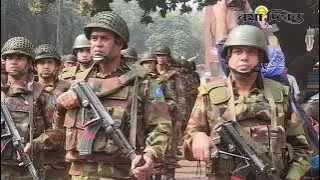 নির্বাচন সুষ্ঠু করতে যৌথ বাহিনীর ফুট পেট্রোল অনুশীলনে সেনা, র‍্যাব, পুলিশ ও বিজিবি