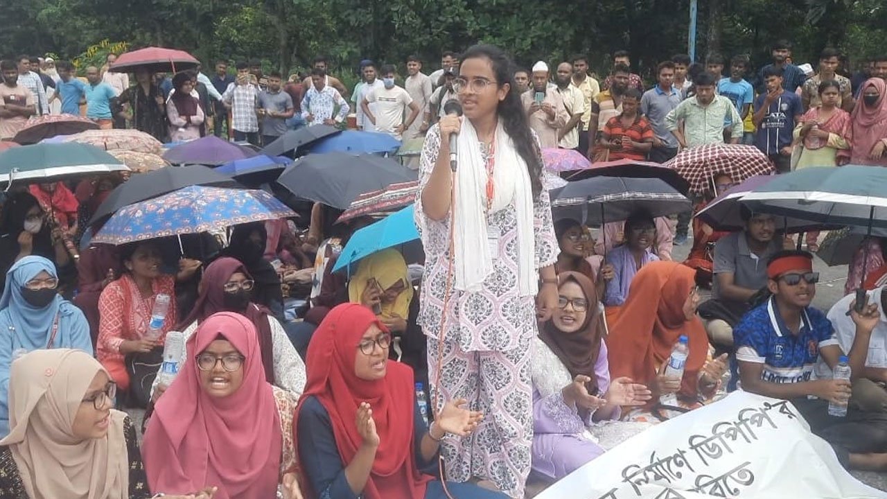 Students standing on the highway