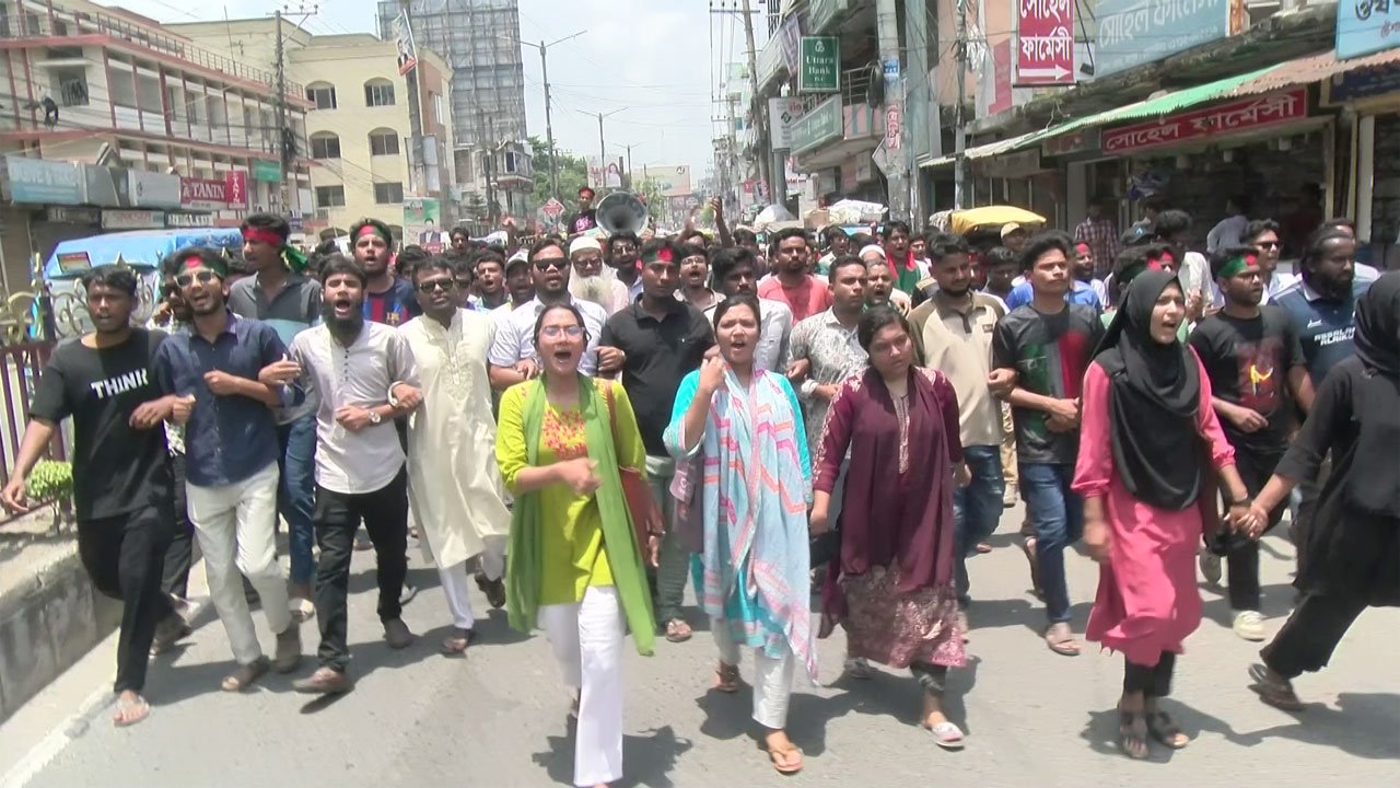 Protest march of the student movement against discrimination in Rangpur.