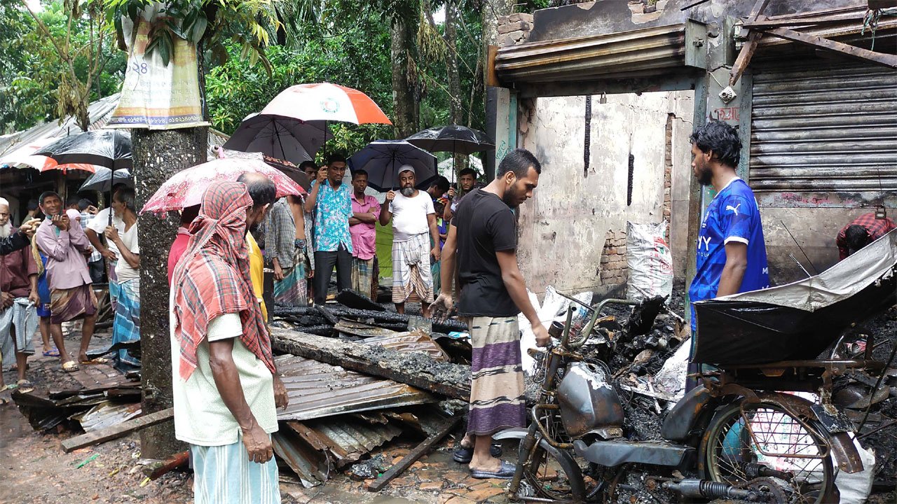 Shop damaged in fire in Nazirpur