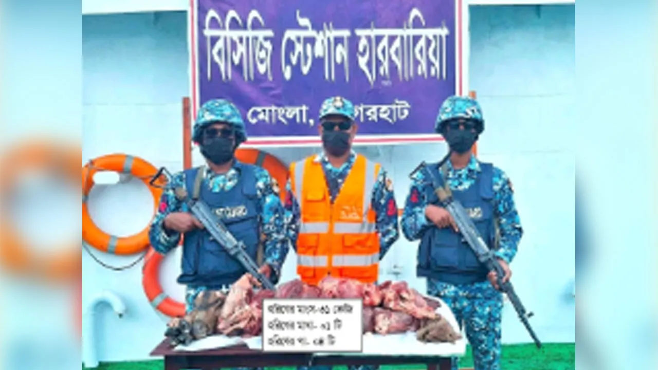 মোংলায় কোষ্টগার্ডের অভিযানে হরিণের গোশত উদ্ধার