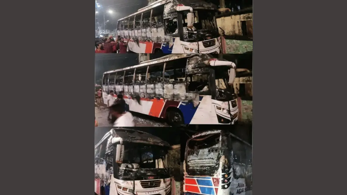 ময়মনসিংহে রাস্তার পাশে দাঁড়িয়ে থাকা বাসে আগুন