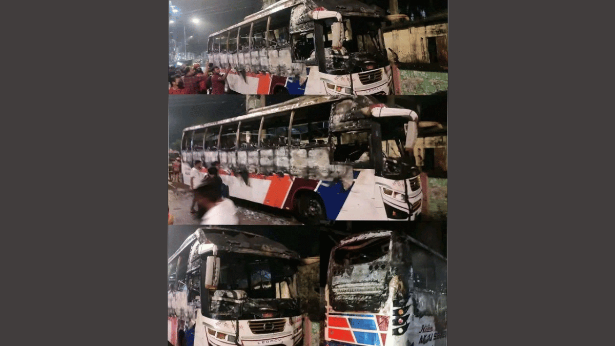 ময়মনসিংহে রাস্তার পাশে দাঁড়িয়ে থাকা বাসে আগুন