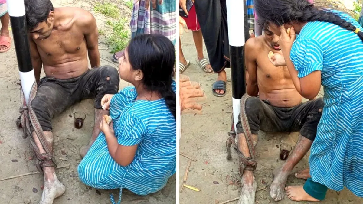 চুরির অভিযোগে খুঁটিতে বাঁধা বাবা, রুটি-চা নিয়ে ছুটে এলো ছোট্ট মেয়ে
