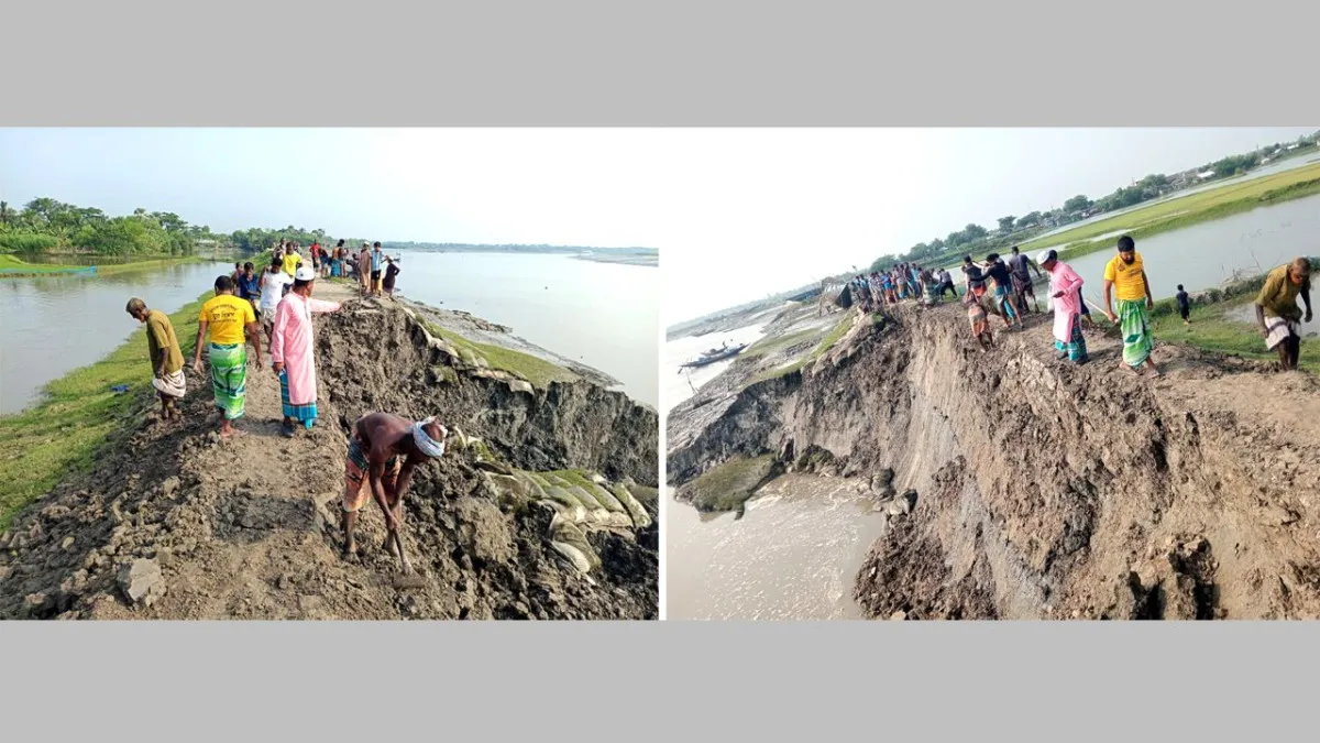 আশাশুনিতে পাউবোর বেড়িবাঁধে ভাঙন