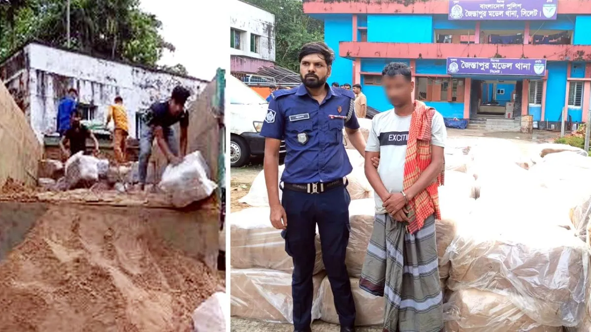 সিলেটে বালুভর্তি ট্রাকে মিলল ৪৩৪১ পিস ভারতীয় শাড়ি