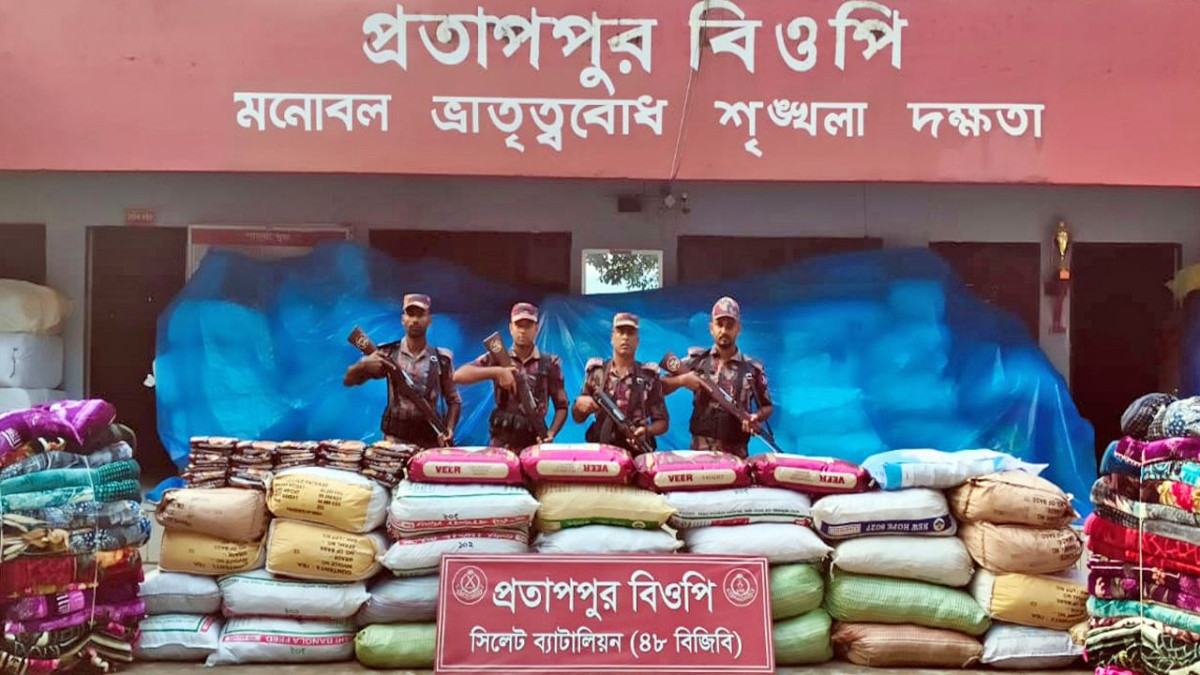 সিলেট সীমান্তে বিজিবির ২২ লাখ টাকার চোরাইপণ্য জব্দ