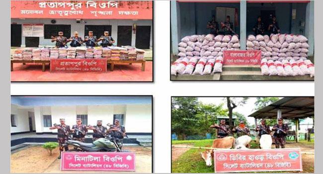 সিলেটে বিজিবির হাতে ফের সোয়া কোটি টাকার চোরাই পণ্য জব্দ