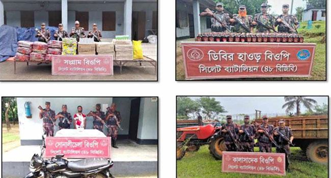 সিলেটে বিজিবির হাতে সোয়া কোটি টাকার চোরাই পণ্য জব্দ