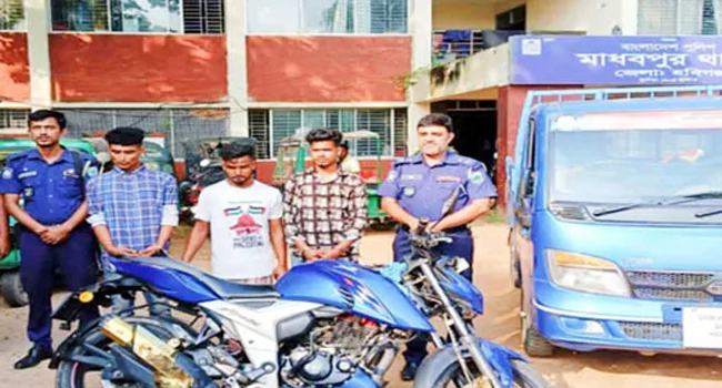 সিলেট থেকে চুরি হওয়া মোটরসাইকেল মাধবপুরে উদ্ধার, আটক ৩