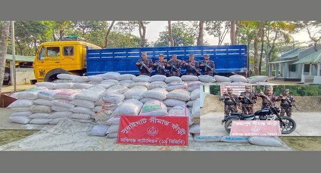 সিলেট সীমান্তে রয়েল এনফিল্ড বাইকসহ কোটি টাকার চোরাই পণ্য জব্দ