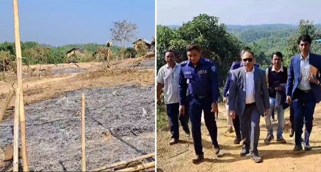 বান্দরবানে ত্রিপুরা সম্প্রদায়ের ১৭ বসতঘরে আগুন : ডিসি-এসপির পরিদর্শন