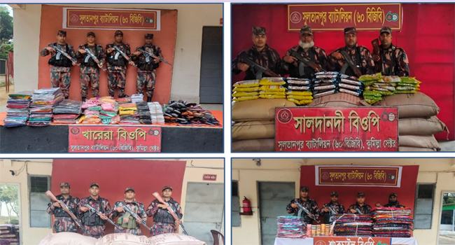 কুমিল্লায় বিজিবির অভিযানে ৪০ লাখ টাকার মাদক ও অবৈধ মালামাল জব্দ