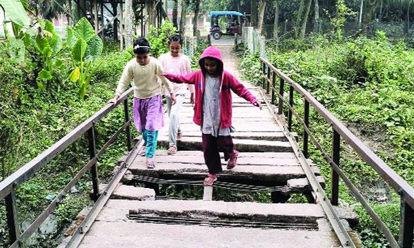 চিতলমারীতে ভাঙা পুল দিয়ে ঝুঁকি নিয়ে পারাপার