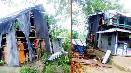 টর্ণেডোর আঘাতে লণ্ডভণ্ড বসতঘর ও গাছপালা