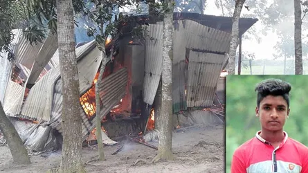 নগরকান্দায় স্কুলছাত্র অন্তর হত্যা : ৫ আসামির বাড়িতে অগ্নিসংযোগ
