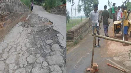 নওগাঁয় ব্রিটিশ আমলে নির্মিত ব্রীজের একপাশ ভেঙ্গে গেছে