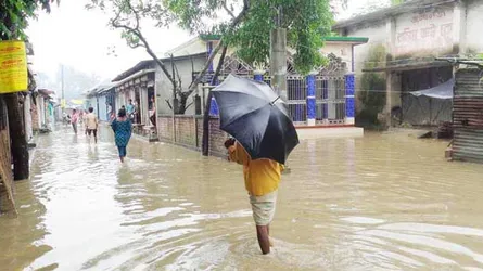 কাজিপুরে সোনামুখী বাজারে সামান্য বৃষ্টিতেই হাঁটুপানি