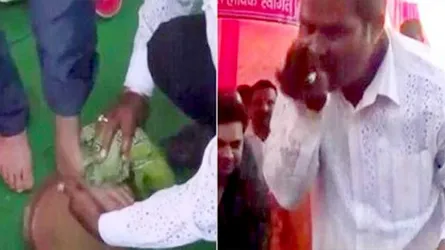 ভারতে নেতার পা ধুয়ে ময়লা পানি খেলেন কর্মী (ভিডিও)