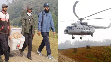 ভোটের ব্যালট ও সরঞ্জাম গেলো হেলিকপ্টারে