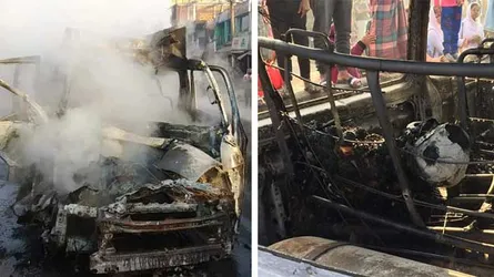 দুর্ঘটনার পর মাইক্রোবাসে আগুন : দগ্ধ হয়ে স্বামী-স্ত্রীসহ নিহত ৩