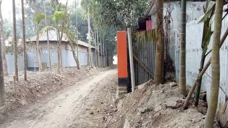 দেয়াল তুলে ও গাছ লাগিয়ে সড়ক পাকা করতে বাধা