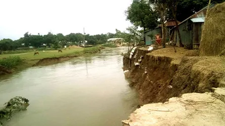 দশমিনায় ও তাহিরপুরে ভয়াবহ নদীভাঙন শত শত একর জমি বসতঘর বিলীন