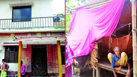 আগৈলঝাড়ায় ছেলে থাকে দোতলা বাড়িতে বৃদ্ধা মা থাকেন পরের ভিটায় এক চালায়
