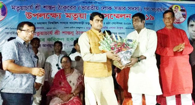 ভারতীয় লোকসভার সদস্য শান্তনু ঠাকুরকে নড়াইলে সংবর্ধনা