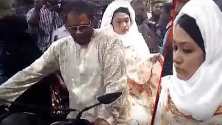 বাবার মোটর সাইকেলে চড়ে আদালতে মিন্নি