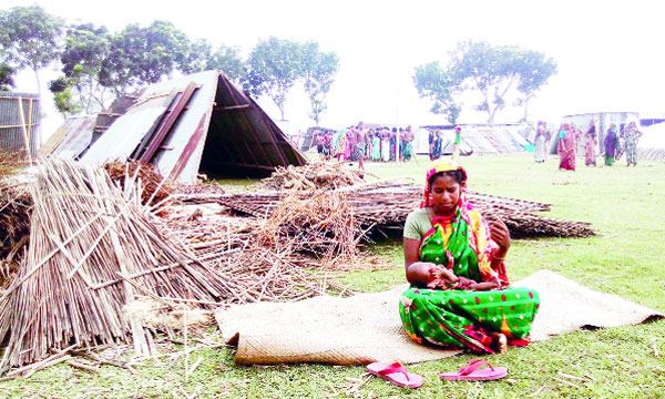 গোয়ালন্দে ছড়িয়ে ছিটিয়ে আছে নদীভাঙা ঘরবাড়ি