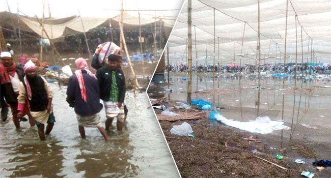 আখেরী মোনাজাত শেষ না হতেই ময়লা পানিতে সয়লাব ইজতেমা ময়দান