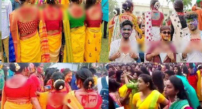 তরুণীদের খোলা পিঠে লেখা অশ্লীল গালিগালাজ, বিতর্কে রবীন্দ্রভারতীর বসন্তোৎসব