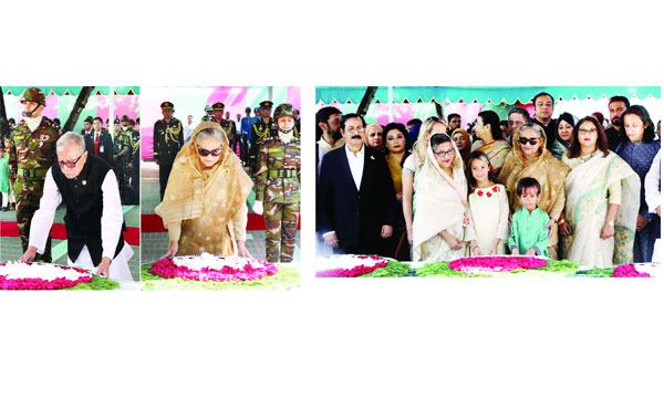 বঙ্গবন্ধুর সমাধিতে রাষ্ট্রপতি ও প্রধানমন্ত্রীর শ্রদ্ধা নিবেদন
