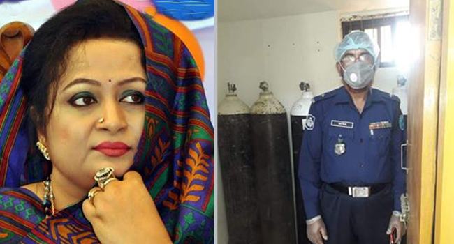 নারায়ণগঞ্জে পুলিশ সদস্যদের অক্সিজেন সিলিন্ডার দিলেন শামীম-পত্নী
