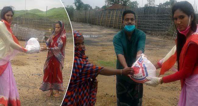 তাহিরপুরে অসহায়দের মধ্যে হিজরা নেত্রীর খাদ্য সামগ্রি বিতরণ