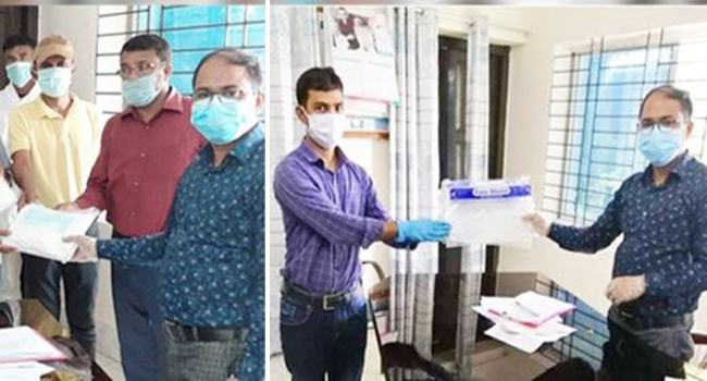 তাহিরপুরে সাংবাদিকদের পিপিই ও ডাক্তারদের ফেইস শিল্ড প্রদান