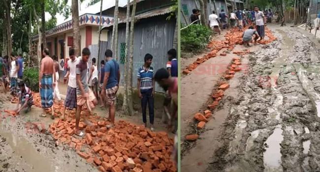 হালুয়াঘাটে স্বেচ্ছাশ্রমে রাস্তা নির্মাণ