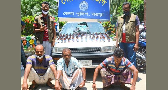বগুড়ায় প্রাইভেটকারসহ ১০ মাদক ব্যবসায়ী আটক