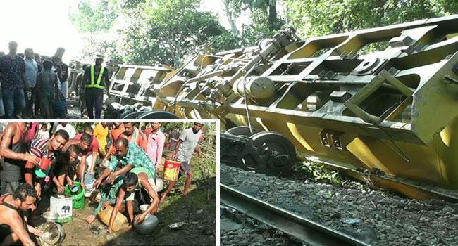 মৌলভীবাজারে ট্রেন লাইনচ্যুত, ১ লাখ ৬০ হাজার লিটার তেল নষ্ট