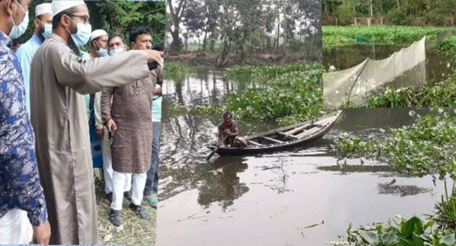 লালমোহনের বেতুয়া খালে বসানো অবৈধ জাল অপসারণে অভিযান