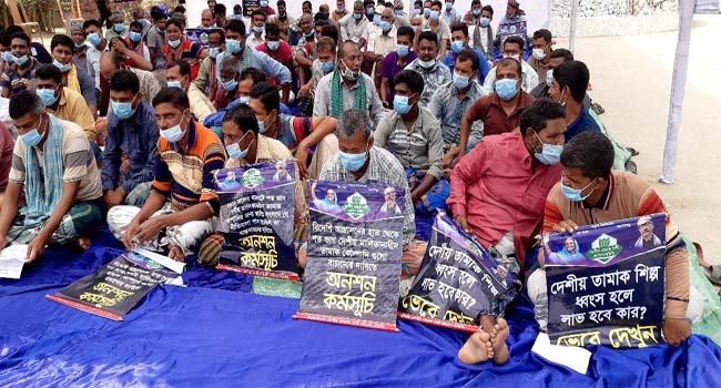 কুষ্টিয়ায় ১৫ দফা দাবি আদায়ে তামাকচাষীদের অনশন