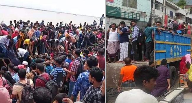 জীবনের ঝুঁকি নিয়ে নৌপথে ঢাকামুখী গাইবান্ধার গার্মেন্টস শ্রমিকরা