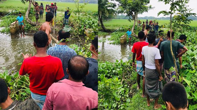 আমতলীতে কৃষকের জমি রক্ষায় বাঁধ কেটে দিলেন চেয়ারম্যান