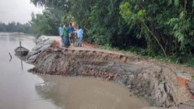 বন্যা : টাঙ্গাইলে বিভিন্ন জায়গায় সড়ক ভেঙে যান চলাচল বন্ধ
